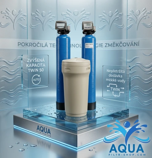 Aquafiltr.shop AUTOTROL TWIN 104 OPC 104L DUO Smart Pro (2×104L) – Automatický dvojitý změkčovač vody, průtok až 7 m³/h, nepřetržitá dodávka měkké vody